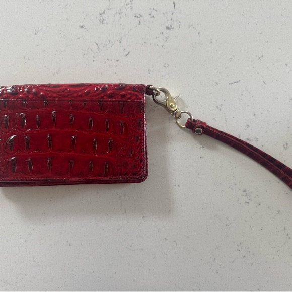 Brahmin Red Croc Embossed Leather Wristlet- Worn Hardware - Picture 6 of 6